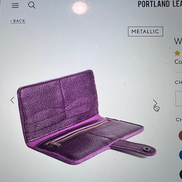 Portland Leather Goods Women's Bifold Wallet Ultra Violet Metallic NEW - Picture 2 of 6
